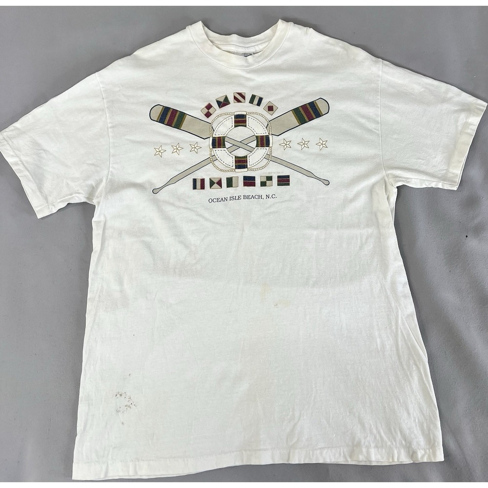 Vintage Hanes Beefy T Shirt Sz Large Ocean Isle Beach NC Y2K Made USA